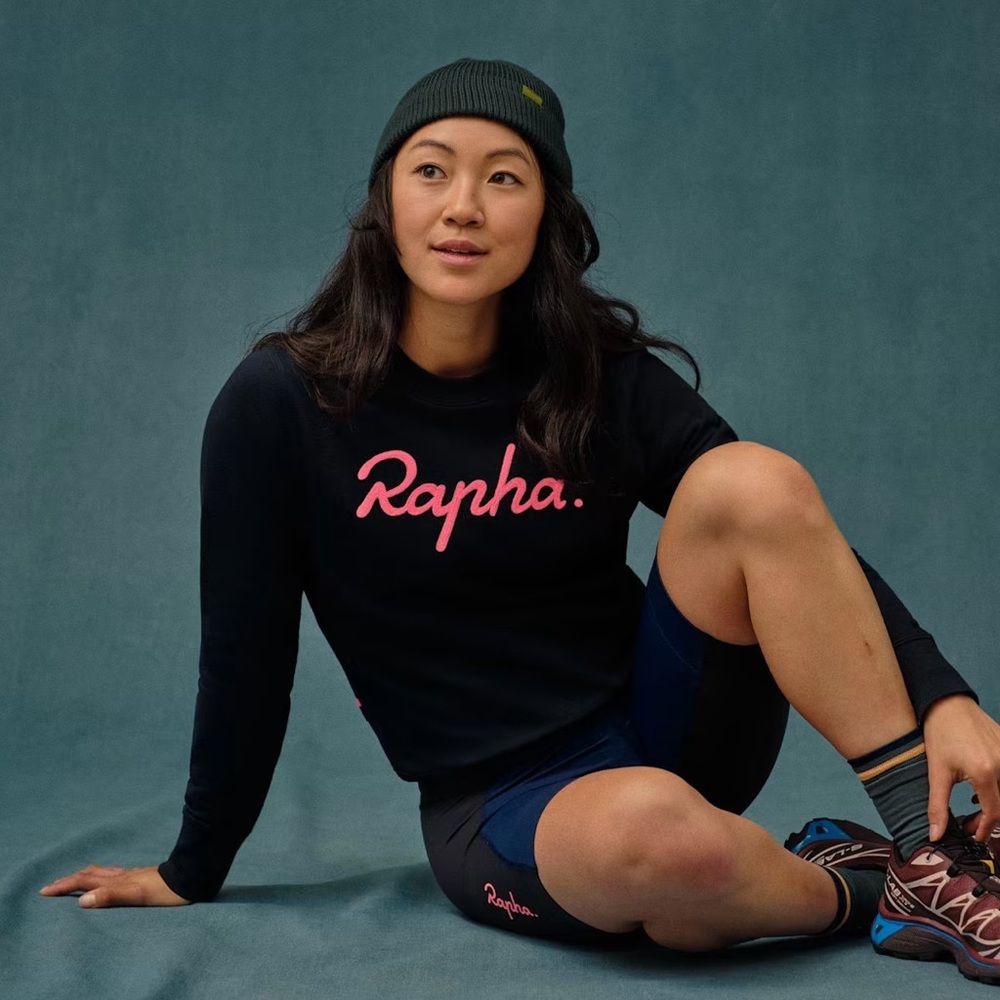 Navy Rapha Crewneck Sweatshirt with Pink Logo